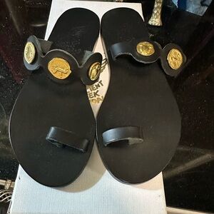 Ancient Greek Sandals - size EU 35 or us 5
Black with Gold Coin Design